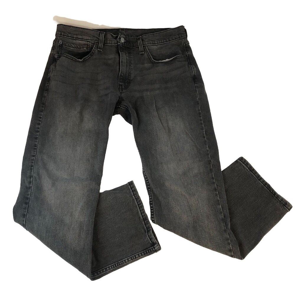 Levi's 514 Straight Fit Jeans Mens Washed Black Denim Pants 36x30